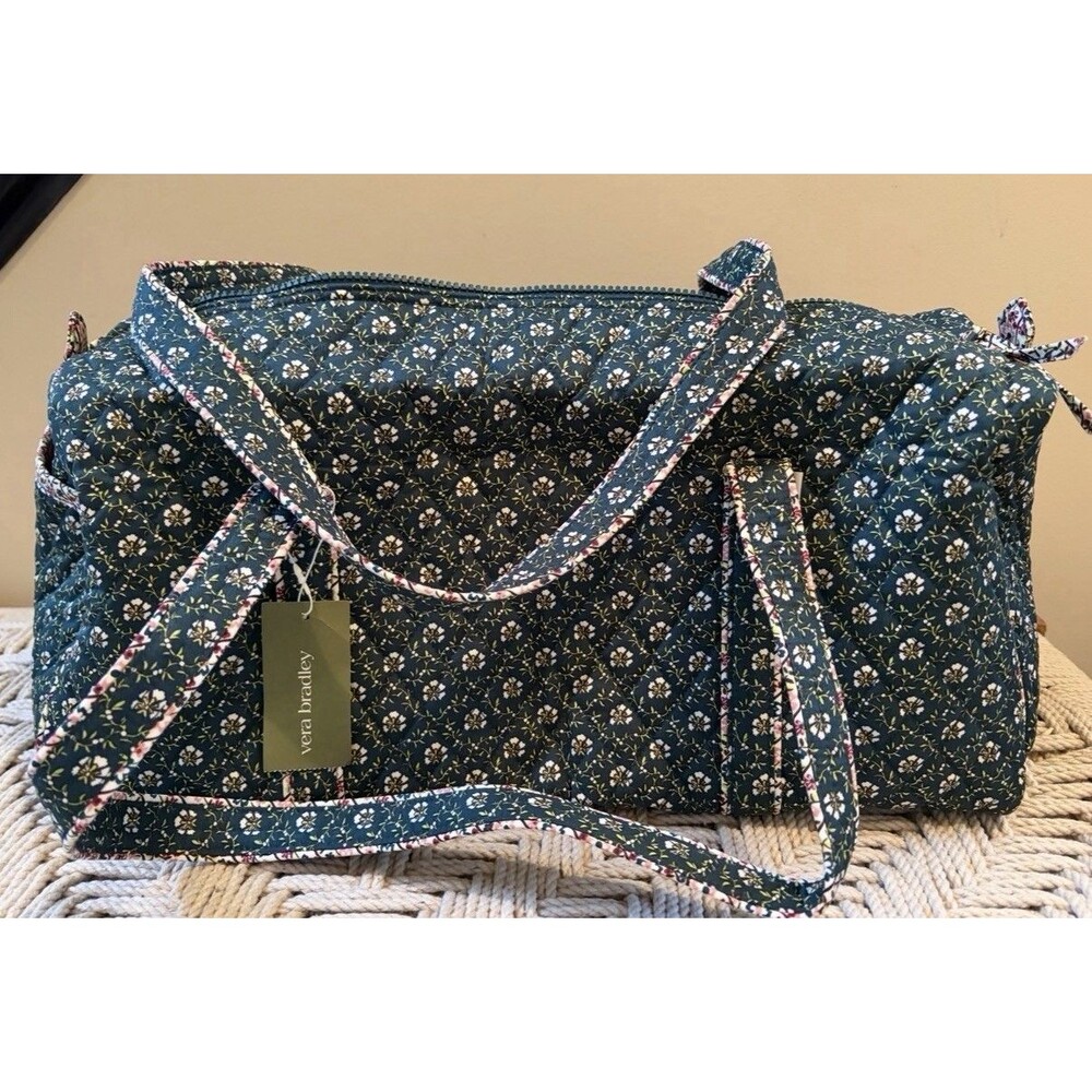 Vera Bradley Large Original Duffel Bag MISTLETOE LATTICE Green Floral NWT